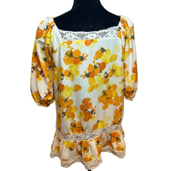 Artelier Nicole Miller | Linen Boho Orange & Lemon Tunic | Sz S - Picture 5 of 10